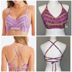 Jessica Simpson Metallic Lace-Up Bikini Swim Top